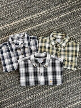 Carhartt Men’s Shirt Bundle: 3 Medium Short Sleeve Plaid 100% Cotton Relaxed Fit